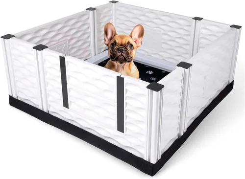 Vista 17 de EZwhelp EZclassic 28"x28"x18" Caja de parto acolchada pequeña para perros con rieles, suministros para parto de cachorros, almohadilla negra
