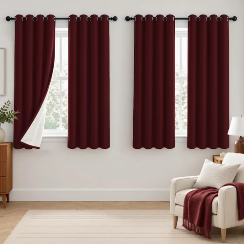 Vista 43 de 2 paneles de cortinas 100% opacas, de peso medio, con aislamiento térmico y ojales para dormitorio, sala de estar, tratamiento de ventana