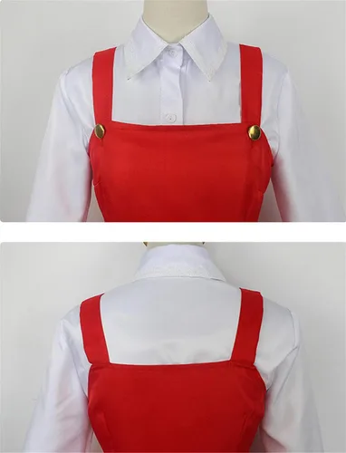 Vista 5 de Mha Eri - Disfraz de uniforme rojo con calcetines para la cabeza, vestido de sirvienta, trajes de Halloween