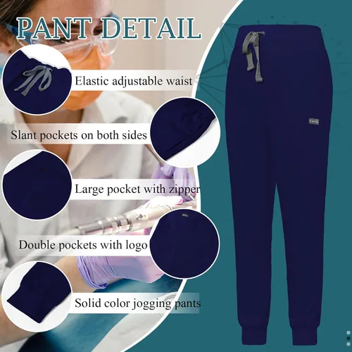 Vista 4 de VIAOLI Conjunto de ropa quirúrgica para mujer, camiseta y pantalón deportivo, ropa de trabajo, clínica, moderna, uniforme médico (10 bolsillos)