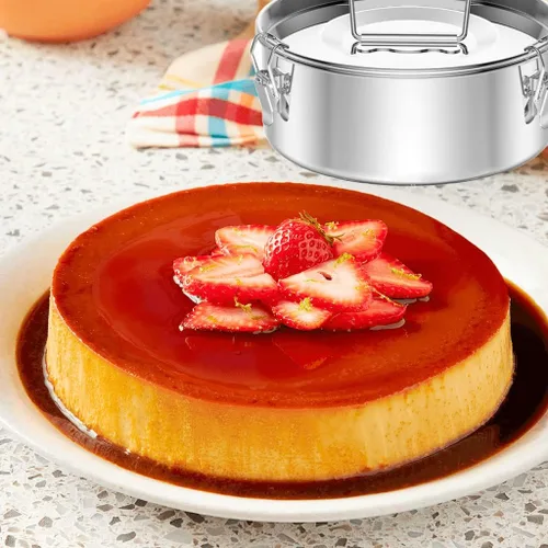 Vista 4 de Molde Flanera para sartén, molde de flan de acero inoxidable con tapa, máquina de flan para olla instantánea de 6 cuartos de galón