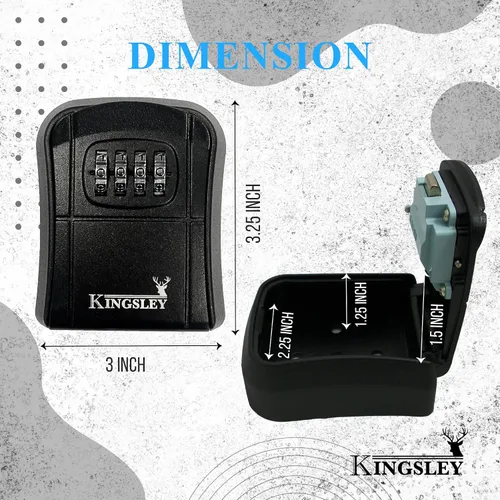Vista 4 de Kingsley QCH-807 Caja de almacenamiento de llaves, montada en la pared Resettable Code, Water Resistant, Realtor Key Lock Box, For AirBnB, Spare