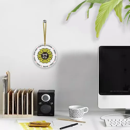 Vista 6 de REWIDPARTY Adorno inspirador de girasol, placa redonda de recuerdo para amigos, regalos de agradecimiento de cumpleaños, círculo de cerámica de 3 J