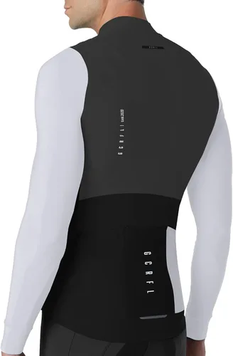 Vista 3 de GCRFL Camiseta de ciclismo para hombre, manga larga, camiseta de ciclismo de carretera, bolsillo con cremallera, ligera, ajuste profesional UPF 50+