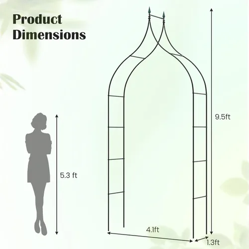 Vista 4 de Giantex Arco de boda de metal para jardín, 9.5 pies de alto x 4.1 pies de ancho, pérgola para plantas trepadoras, rosas, vides, interiores