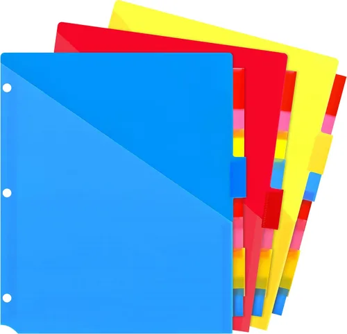 Vista 17 de WOT I Separadores duraderos de 8 pestañas para carpeta con bolsillo transparente - 1 juego, separadores reutilizables de plástico para carpeta de 3