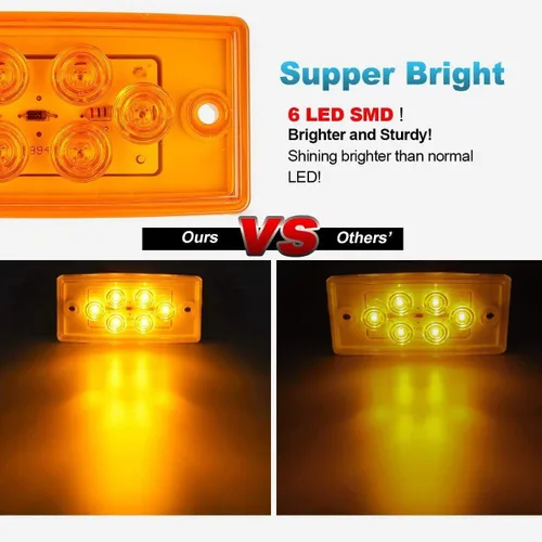 Vista 7 de Partsam 5 luces rectangulares ámbar 6 LED parte superior transparente para Freightliner Volvo