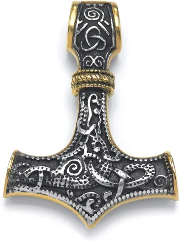 Vista 2 de BAVIPOWER Colgante de oro de 18 quilates Mjolnir nórdico vikingo, martillo de Thors para hombres y mujeres, acero inoxidable 316L, joyería