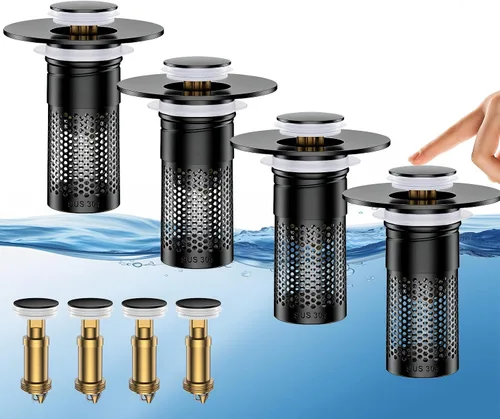 Vista 9 de Colador de drenaje para lavabo de baño, tapón universal para fregadero Negro