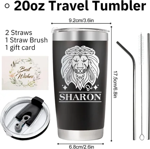 Vista 6 de Vaso personalizado con nombre, vaso de 12 constelaciones, vasos de café personalizados con tapa y pajita, taza de café de viaje de 20 onzas, regalo