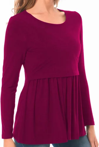 Vista 5 de Bearsland Camiseta de lactancia para mujer, cuello redondo, ropa de embarazo Ajwine Rojo