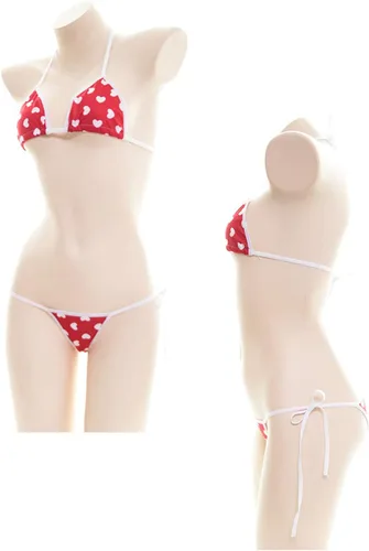 Vista 2 de SINMIUANIME Conjunto de sujetador y braga de estilo japonés para mujer, lindo micro bikini Lolita, mosaico japonés, conjunto de sujetador y braga