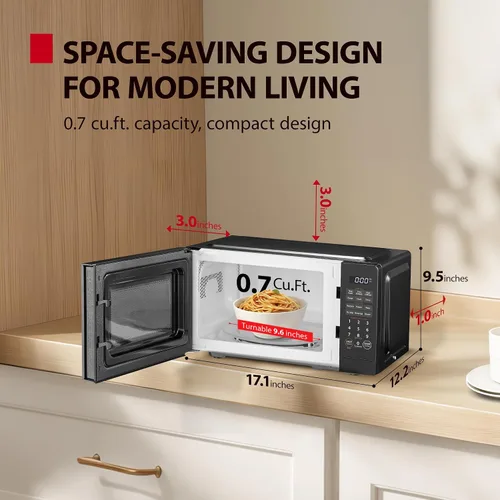 Vista 2 de TOSHIBA Horno microondas pequeño con 11 niveles de potencia, ChefDefrost, sonido de encendido/apagado y modo Eco, 0.7 pies cúbicos / 700 W