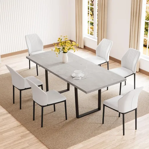Vista 34 de ZckyCine Conjunto moderno de mesa de comedor de 5 piezas con mesa rectangular de madera y 4 sillas tapizadas en cuero, capacidad para 4 personas