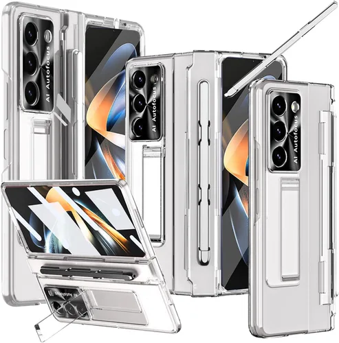 Vista 9 de NINKI Funda compatible con Samsung Galaxy Z Fold 5 5G con S Pen y protección de bisagra, cubierta transparente chapada de lujo transparente con Negro