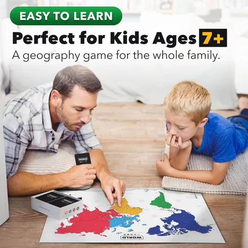 Vista 2 de The World Game - Juego de cartas de geografía - Juego de mesa educativo para niños, familia y adultos - Idea de regalo de aprendizaje genial