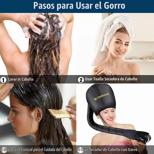 Vista 5 de TEPENAR Gorro de secador de pelo – Gorra con capucha ajustable extra grande extra grande para un peinado y cuidado rápidos