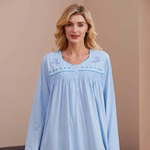 Vista 5 de Keyocean - Camisón para mujer, 100% algodón, suave, cálido, cómodo, ropa de dormir y descanso para otoño e invierno