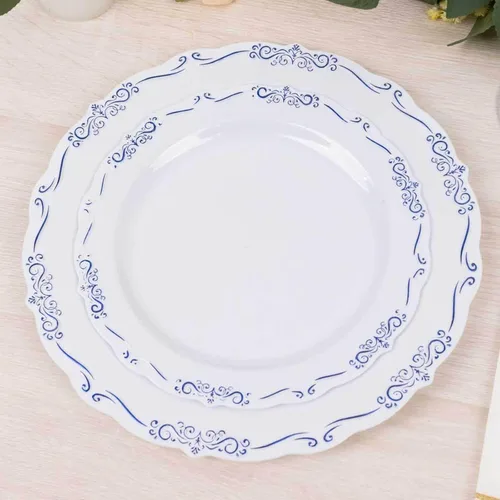 Vista 18 de Efavormart - Paquete de 10 platos desechables de 7 pulgadas transparentes con borde vintage burdeos, elegantes platos de postre de plástico