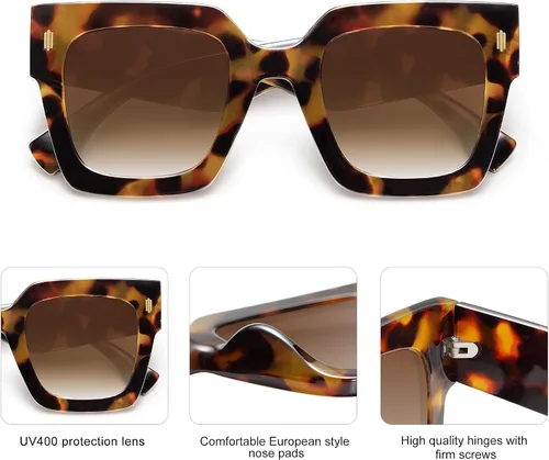 Vista 33 de SOJOS Gafas de sol cuadradas vintage de gran tamaño para mujer, estilo retro, de lujo, grandes, UV400 SJ2194