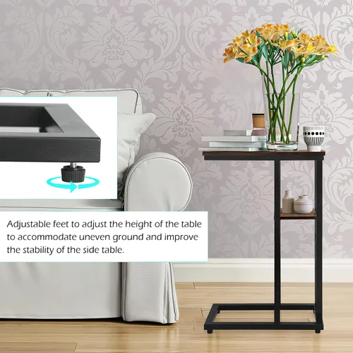 Vista 5 de Mesa auxiliar en forma de C para sofá, mesa auxiliar de sofá para espacios pequeños, mesas auxiliares delgadas para sofá cama, mesa de aperitivos