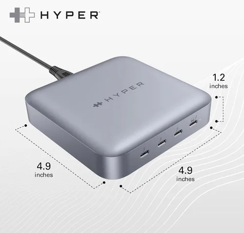 Vista 3 de Hyper Unidad USB-C y Thunderbolt 4 Hub con fuente de alimentación GaN integrada: tres puertos Thunderbolt 4 downstream y un puerto ascendente
