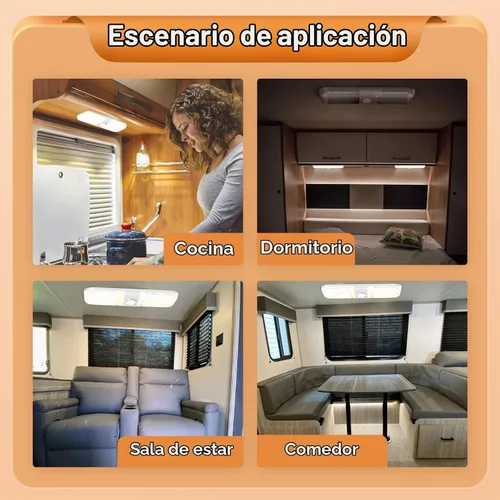Vista 6 de Lámpara de techo LED para interior de caravana, 1700 lúmenes, 12 V, 120 LED, luces LED de 12 V, luz de cúpula de 12 V, 3 modos de color, luz