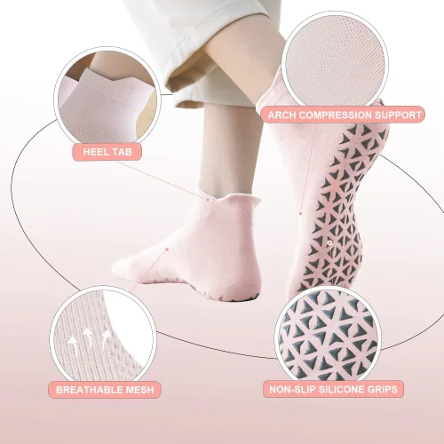 Vista 3 de NuAngela Grip Socks Pilates Socks with Grips for Women Non Slip Yoga Socks for Barre Ballet Dance Hospital Barefoot Workout