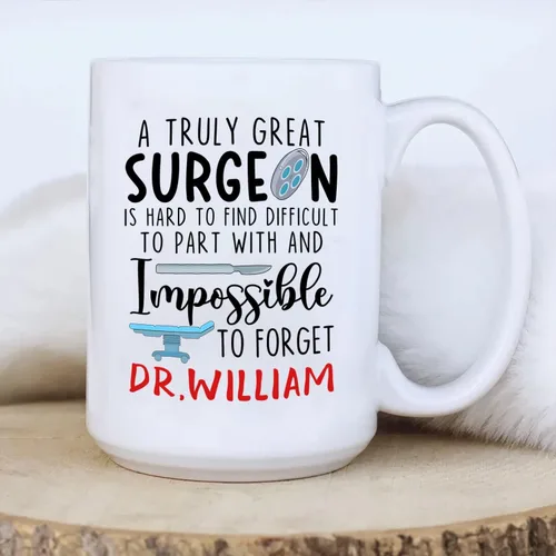 Vista 4 de Taza de café con nombre personalizada para hombres, mujeres, cirujano médico, taza de café blanca personalizada para cirujano ortopédico, taza