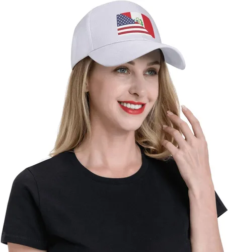 Vista 7 de Gorra de béisbol unisex con bandera peruana y estadounidense, color blanco, Blanco