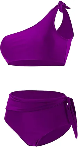 Vista 4 de LOOKAA Bikini Sets for Women Swimwear Bikini Solid Vintage Print Sexy One Shoulder Strap Two Piece Swimsuits for Women