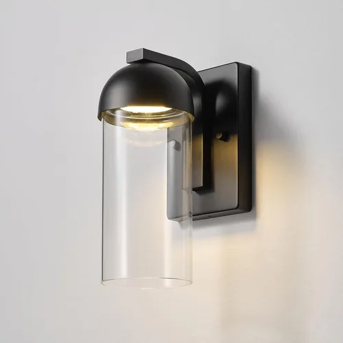 Vista 7 de Globe Electric 60000023 - Aplique de pared LED integrado de 12 W, negro mate, pantalla de vidrio transparente, luz de porche, luces de pared