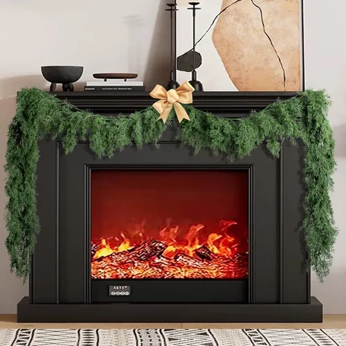 Vista 4 de Guirnalda de Pino Norfolk de Toque Realista de 9.8 Pies, Guirnalda de Ciprés de Pinos Artificiales Verdes, Guirnaldas de Pino Navideñas Falsas