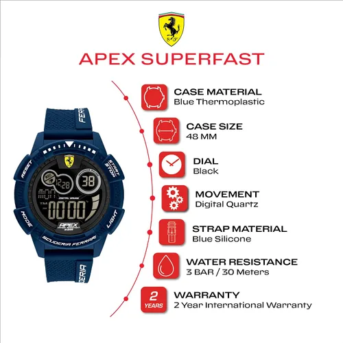 Vista 4 de Ferrari Reloj de cuarzo para hombre con correa de silicona azul 22 Modelo 0830858 Azul Patchwork Reloj de cuarzo digital