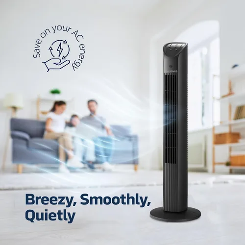 Vista 2 de NEXAIR Ventilador de torre oscilante de 42 pulgadas, torre de ventilador portátil de 3 velocidades con control remoto, ventilador de piso