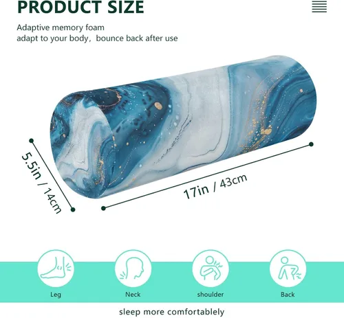 Vista 3 de Abstract Blue White Marble Cervical Neck Roll Pillow - Bolster Memory Foam Pillow for Neck Pain Relief, 5.5 x 17 Inch Cylinder Pillow, Perfect