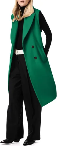 Vista 4 de Fisoew Chaleco largo de doble botonadura para mujer, mezcla de lana de invierno, gabardina con cinturón