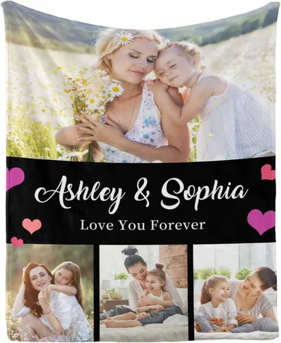 Vista 22 de InterestPrint Manta con foto, regalos personalizados para mamá, manta de collage de fotos personalizada para mamá de hija e hijo para cumpleaños