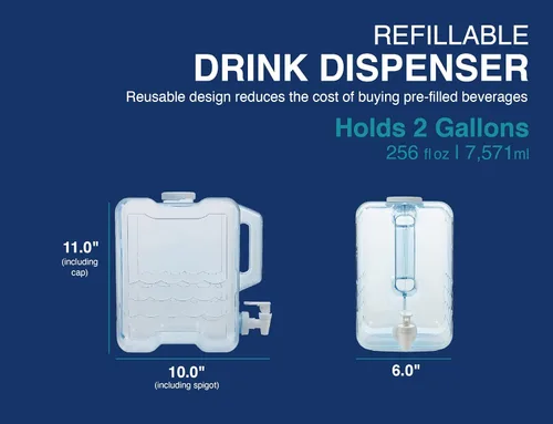 Vista 6 de Arrow Home Products 00743, envases de bebidas, recargable, plástico azul, 2 galones, Industrial, 1