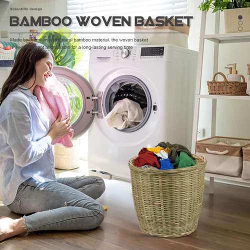 Vista 7 de Luxshiny Cesta de basura con tapa, almacenamiento tejido versátil para dormitorio, cocina, organizador ordenado para verduras y artículos diversos