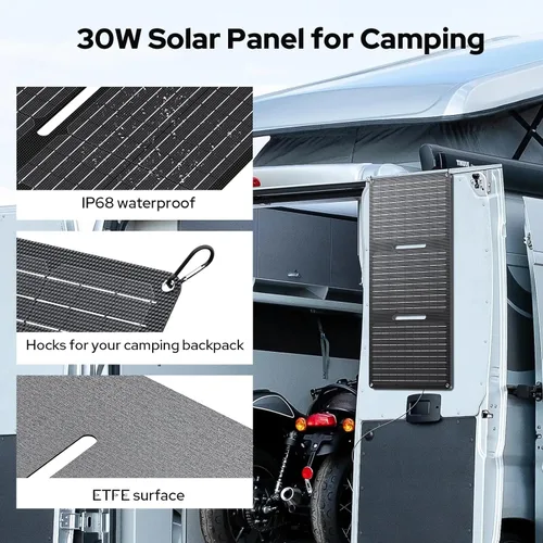 Vista 3 de ENOFLO Cargador de panel solar de 30 W YT30 Panel solar plegable IP65 Cargador solar impermeable con QC3.0 USB y salida CC (10 conectores) 24%