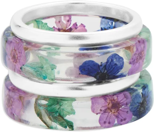 Vista 2 de Lucky Brand Pila de anillos de flores secas, Metal, Sin piedras preciosas