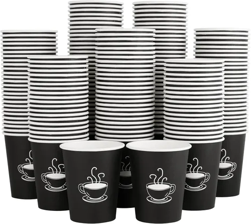 Vista 8 de TV TOPVALUE Paquete de 210 tazas de café de papel de 12 onzas, vasos de papel negro desechables para beber caliente, agua, té, utilizado