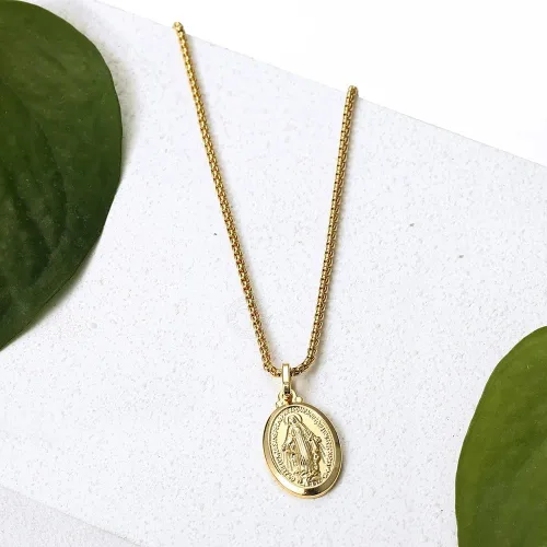 Vista 2 de Collar de Virgen de Guadalupe de oro amarillo de 18 quilates, joyería religiosa, dije de Nuestra Señora, Virgen María, collares con dijes