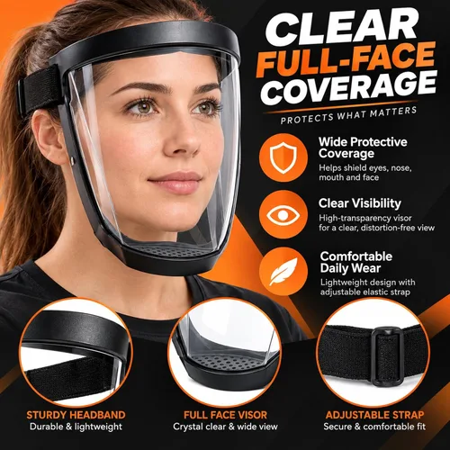Vista 6 de Protector facial completo, protector facial antivaho transparente