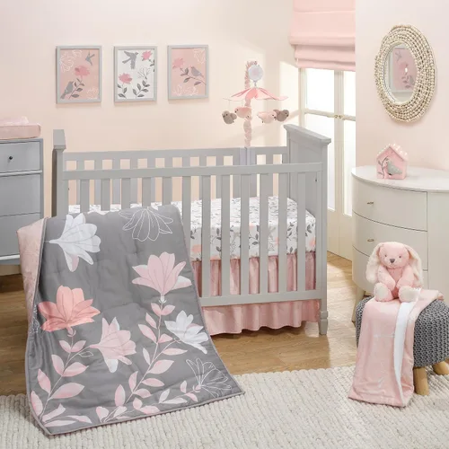 Vista 28 de Lambs & Ivy Baby Blooms - Juego de ropa de cama para cuna (3 piezas, diseño floral/mariposa), color rosa