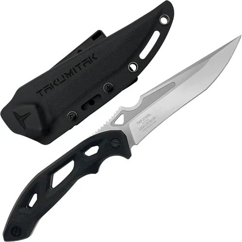 Vista 3 de TAKUMITAK Cuchillo de hoja fija Hunting & Survival - Acero D2, mango G10, funda Kydex, clip Molle, plata (TKF209SL)