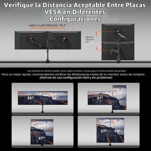 Vista 3 de Brazo de monitor dual para pantallas ultraanchas de 17-57", resistente Negro