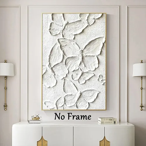 Vista 6 de Lienzo de mariposa blanca para pared, pintura minimalista texturizada, arte abstracto de mariposa blanca para pared, arte abstracto moderno, póster