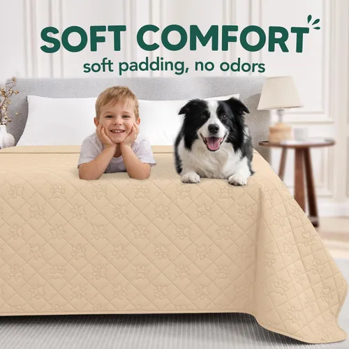 Vista 4 de PAWFINITY Funda de sofá impermeable para perros, manta acolchada con estampado de patas para sofá/cama, resistente al pelo de mascotas, agradable al